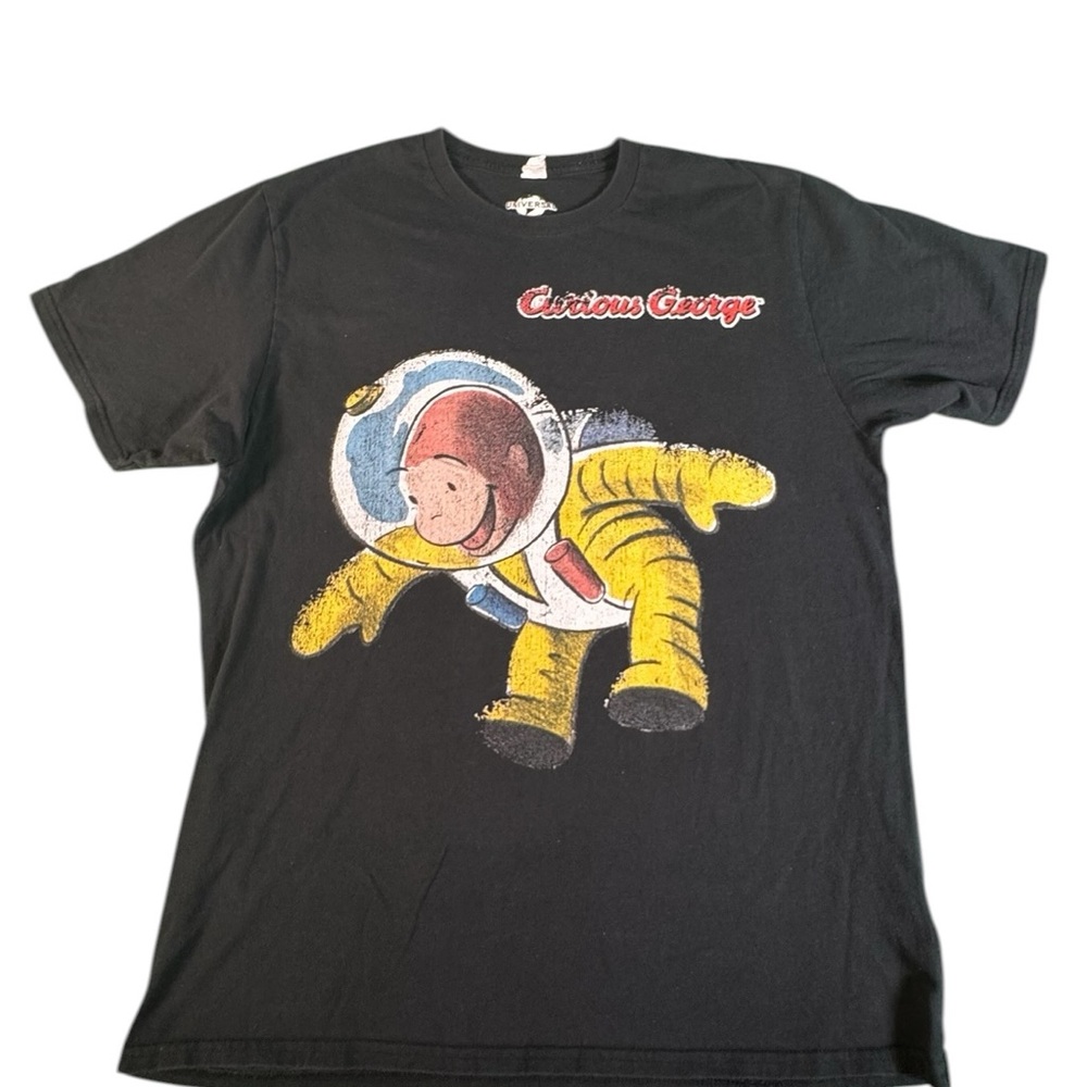 Curious George Astronaut T Shirt Mens Black Graphic Universal Studios Tee